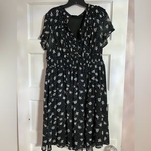 Torrid black and light gray floral and polka dot dress